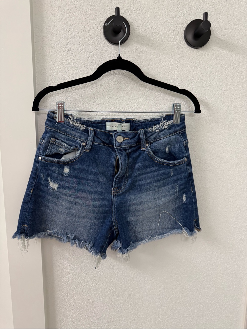 Risen Distressed Dark Blue Denim Cutoff Shorts